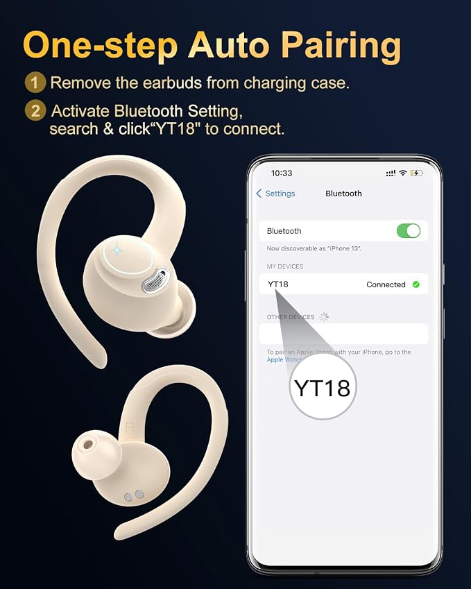 Wireless Earbuds, Bluetooth 5.4 Headphones Sport Over Ear Buds with ENC Mic | Noise Cancelling ,48H,Wireless Earphone With Earhooks, Stereo Deep Bass, IP7 Waterproof ear bud for Workout Running,Off White - Image 7