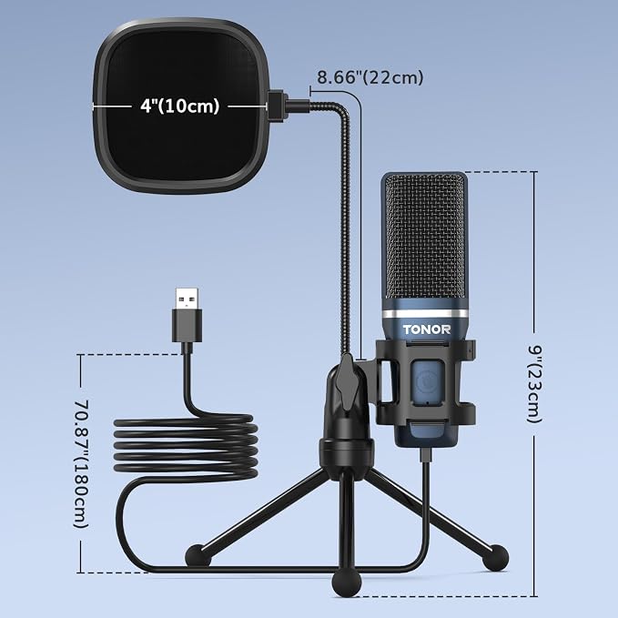 TONOR TC-777 Podcast Microphone, USB Computer Microphone, Cardioid Condenser PC Mic with Tripod Stand and Pop Filter for Podcasting, Streaming, Vocal Recording, Compatible with PC & Laptop, PS4/5 - Image 8
