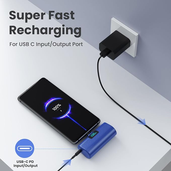 [2-Pack]Portable Charger for iPhone 17/16/15 Series,5200mAh PD USB C Power Bank Built-in USB-C Connector, Battery Pack Compatible with iPhone 17/17 Pro Max/16 Pro/15 Series,Galaxy,Android(Blue+Purple) - Image 5
