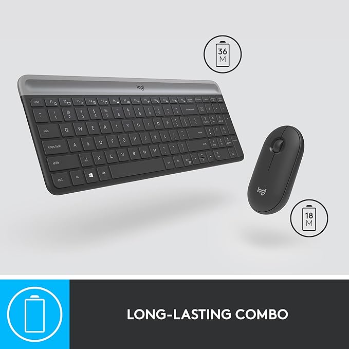 Logitech MK470 Slim Compact Wireless Keyboard and Mouse Combo - Graphite | Compact low-profile quiet keyboard with number pad, slim ambidextrous quiet mouse with 3 non-customizable buttons, Windows PC - Image 5