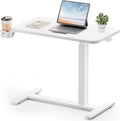 GTPLAYER Small Standing Desk with Hidden Wheels, Pneumatic Mobile Rolling Laptop Desk, Adjustable Height Overbed Bedside Table Computer Workstation for Home Office (32" W x 16" D, White) by GTPLAYER
