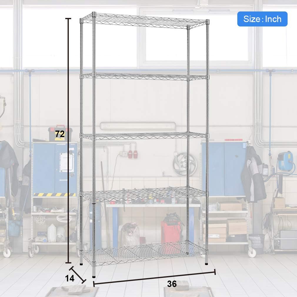 BestOffice | 5-Tier Wire Shelf | 36" x 14" x 72" | Chrome - Image 3