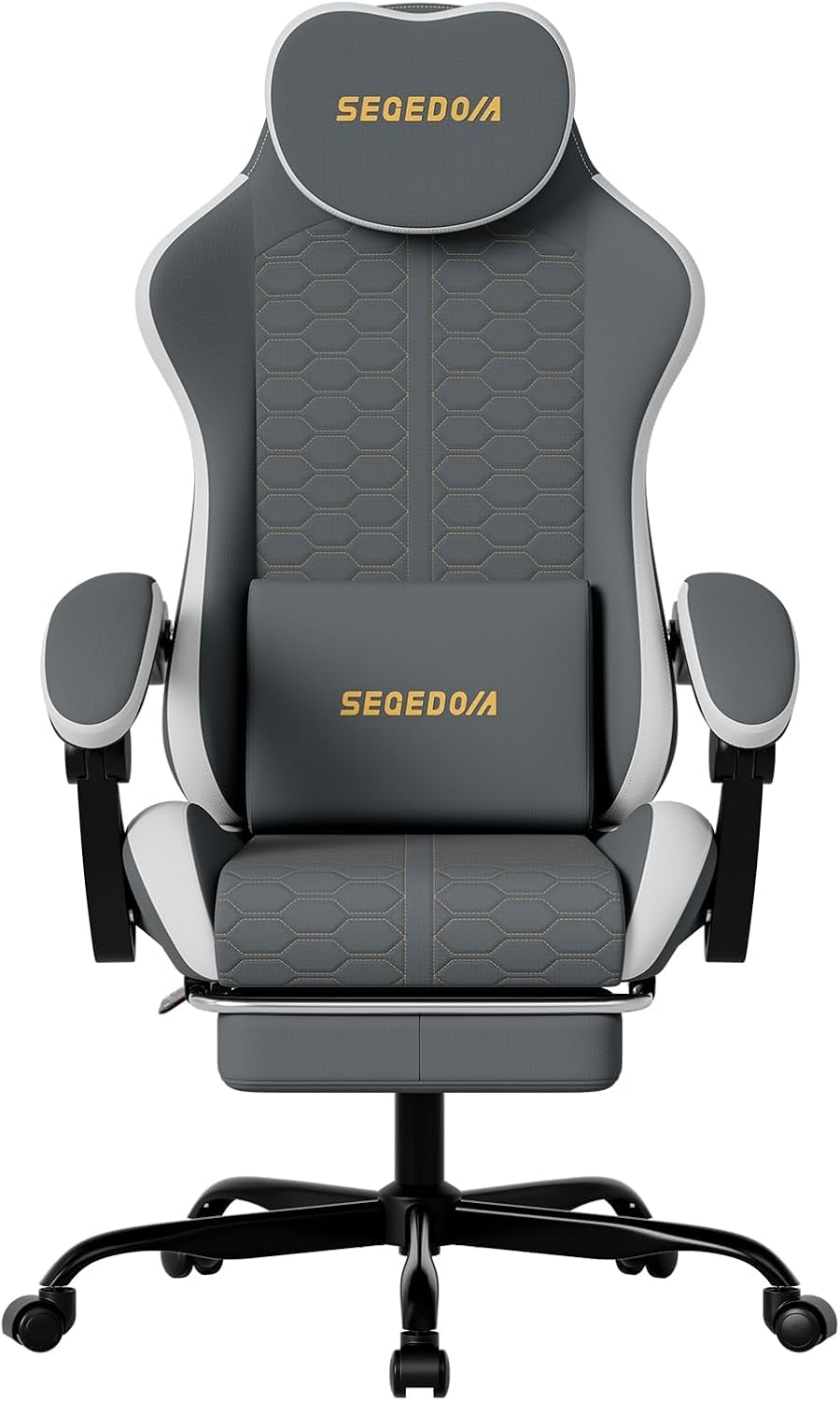 Honeycomb Embossed Gaming Chair with Footrest & Massage Lumbar Support, Adjustable Ergonomic Office Chair for Adults, 300 lbs (Grey White) by segedom