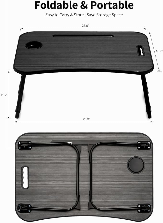 Ruxury Folding Lap Desk Bed Desk Laptop Table Tray, Breakfast Serving Tray, Portable & Lightweight Mini Table for Sofa Couch Floor - Black - Image 5