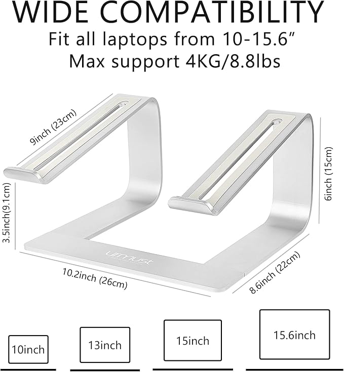Laptop Stand for Desk, Silver, Up to 15.6" Laptop | Ergonomic Computer Stand Riser Holder for MacBook Air Pro, Dell, HP, Lenovo, Samsung, Alienware - Image 4