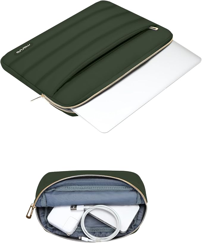 MOSISO Laptop Case 16 inch, 15-15.6 inch Puffy Laptop Sleeve Carrying Case | Compatible with MacBook Pro 16, HP Dell ASUS Acer Toshiba Lenovo, Polyester Horizontal Bag with Small Case, Army Green - Image 3