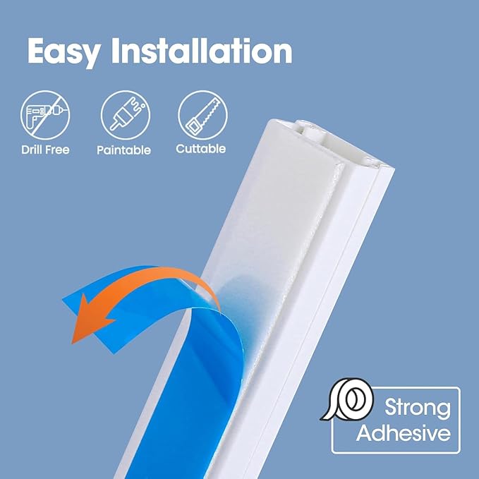 630in Cord Hider Kit, Cord Covers for Wires on Wall, Cord Hider for Wall Mount tv, tv Cable Hider Wall kit, Paintable Cable Raceway, Wire Covers for Cords, 40X L15.7in X W0.59in X H0.4in, White - Image 3