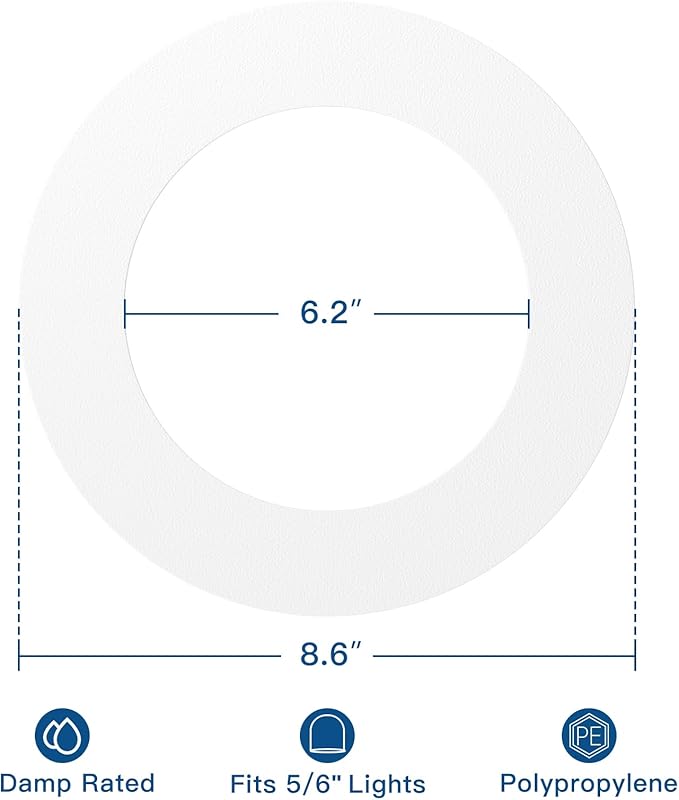 Amico Goof Rings for 6 Inch Recessed Lights, 36 Pack, White | Can Light Trim Ring Cover, Outer Diameter 8.6-inch, Inner Diameter 6.2-inch, Durable Plastic Design - Image 2