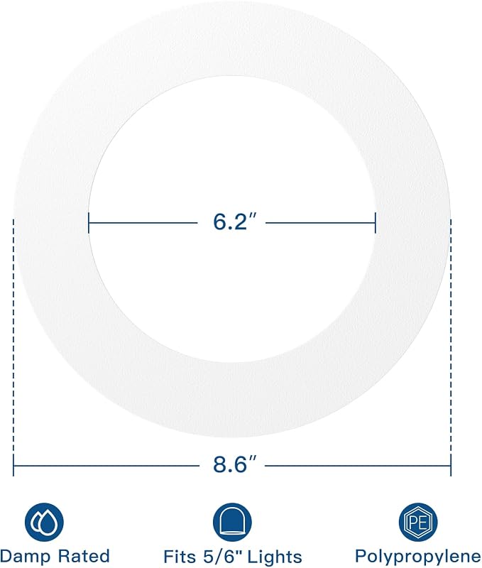 Amico Goof Rings for 6 Inch Recessed Lights, 12 Pack, White | Can Light Trim Ring Cover, Outer Diameter 8.6-inch, Inner Diameter 6.2-inch, Durable Plastic Design - Image 2