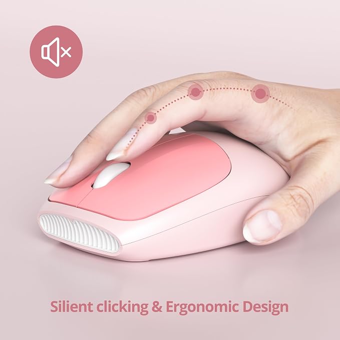 Surmen Cute Pink Keyboard and Mouse Wireless Silent, Full-Size Retro Typewriter Wireless Quiet Slim Keyboard Low-Noise 2.4GHz for Computer, Desktop, Laptop(6-Diary Pink) - Image 5
