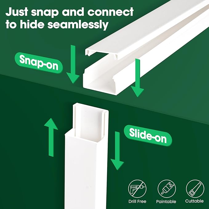 Cord Hider Kit, 315in Cord Covers for Wires on Wall, Paintable Wire Covers for Cords on Wall, Wire Hiders, Self-Adhesive Cable Hider Cord Organizer, 20X L14.5X W0.96x H0.57in - Image 6