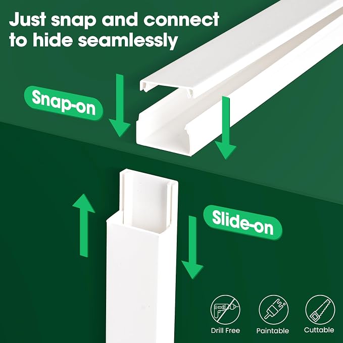 Cord Hider Kit, 630in Cord Covers for Wires on Wall, Paintable Wire Covers for Cords on Wall, Self-Adhesive Cable Hider Cord Organizer, Wire Hiders, 40X L15.75in X W0.96in x H0.57in - Image 6