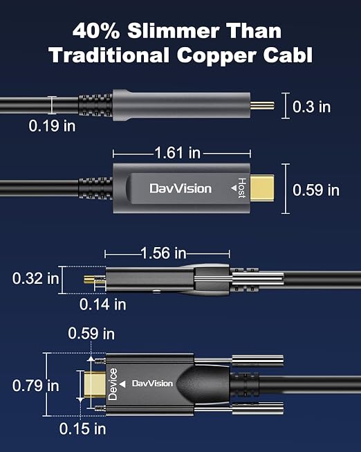USB C Fiber Optic Cable with Side Screw Lock 50 FT, 10Gbps USB 3.2 Gen2 Active USB C Cable with German Chip,Ultra Slim & Long Distance for Industrial Camera,Machine Vision,Conference Camera - Image 7