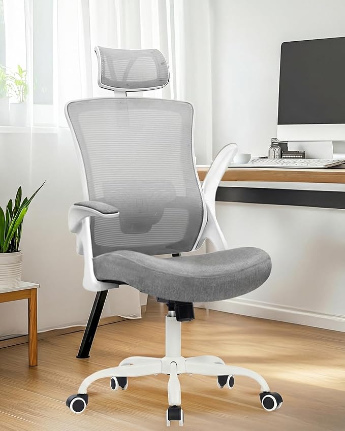 NEO CHAIR Office Chair with Adjustable Ergonomic Lumbar Headrest, Grey | Ergonomic Mesh Back Support with a Height-Adjustable Headrest and Flip-Up Armrests for All-Day Office and Computer Work - Image 7