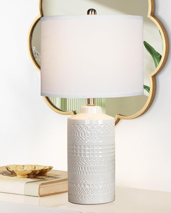JUNNAI 24.5" White Ceramic Table Lamp 3-Way Dimmable Nightstand with White Linen Shade Bedside Lamp for Bedrooms & Living Room Office Reading(Bulb Included) - Image 5