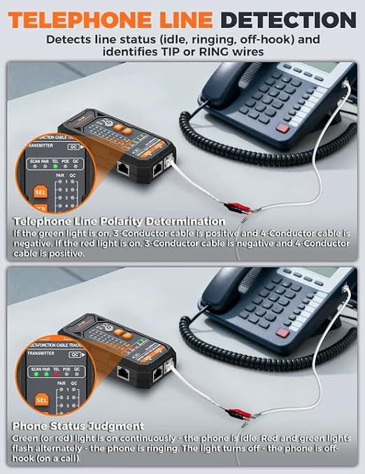 MCT01 4-in-1 Network Cable Tester-POROMETISTO,Telephone Line Polarity - Image 6