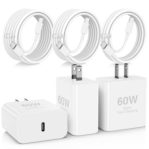 60W USB C Quick Wall Charger Block for Galaxy S26 Android Phones, 3Pack Super Fast Charger Adapter with Bulk 3/6/10FT Long USB C Charging Cable Cords for Samsung Galaxy S26+/S25/S24/S23 Ultra by Hzevn