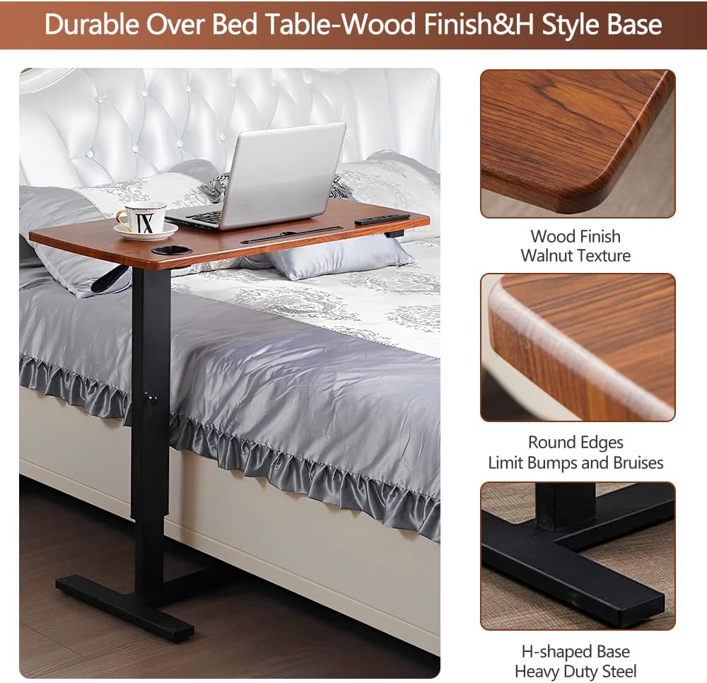 Overbed Table with Wheels & USB,Pneumatic Height Adjustable Bedside Table - Image 8