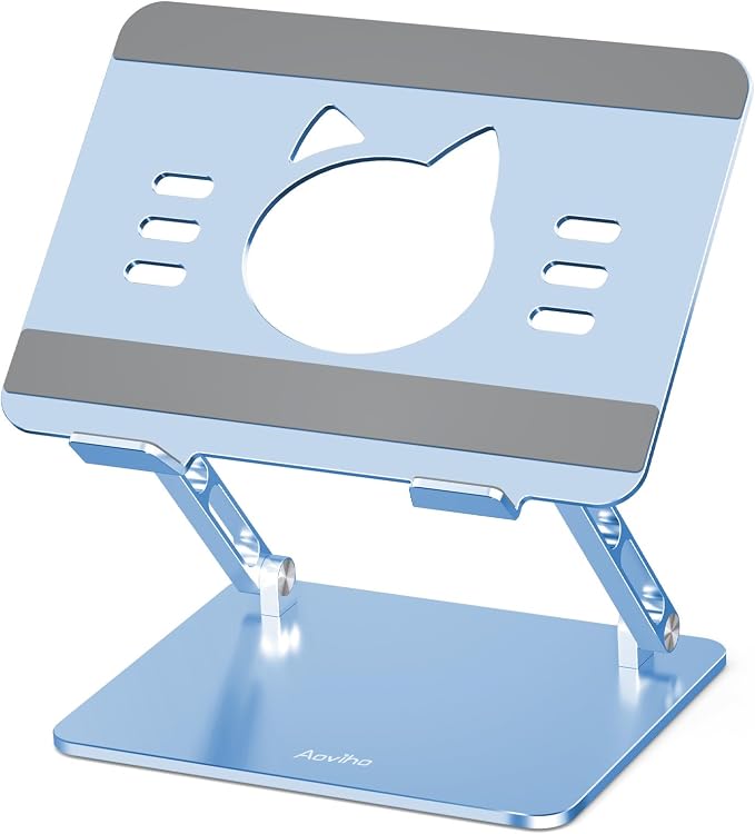 Aoviho Laptop Stand for Desk – Adjustable Aluminum Laptop Riser with Unique Cat-Shaped Cooling Vent, Portable Desk Gift & Decor, Compatible with MacBook Air Pro, Dell, HP, Lenovo (10"-17.3"), Sky Blue by Aoviho