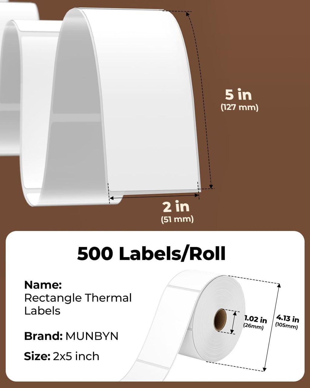 MUNBYN 2x5 Thermal Labels, 500 Sheets/1 Roll, White - Image 2