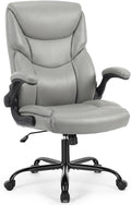 OLIXIS PU Leather Desk Chair, Ergonomic Office Chair, Flip-up Armrest | High Back, Swivel Rolling Wheels, Heavy Duty, 275lbs,Comfortable,Executive, Grey by OLIXIS