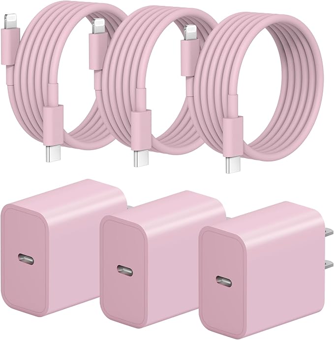 iPhone Fast Charger 3+3Pack 20W USB C Wall Charger with 6FT Fast Charging Cable Compatible with iPhone 14/13/12/11/Pro/Pro Max-Pink by STAMISH