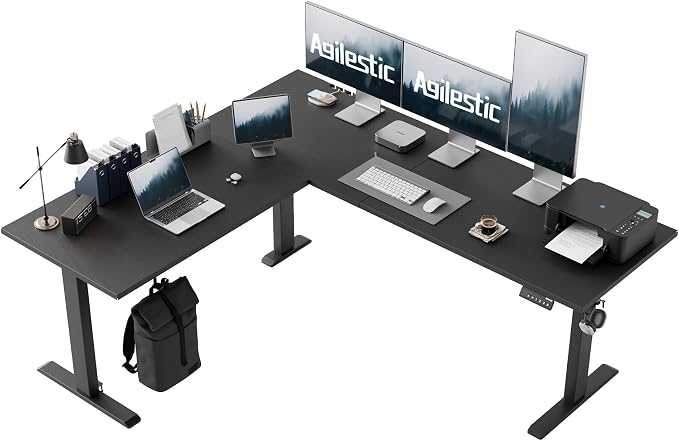 Agilestic L Shaped Electric Standing Desk Adjustable Height, 75 Inch, Black | Electric Height Adjustable, Spacious Corner Desktop, Sturdy Steel Frame, Memory Presets, 176 lbs, Splice Board by Agilestic