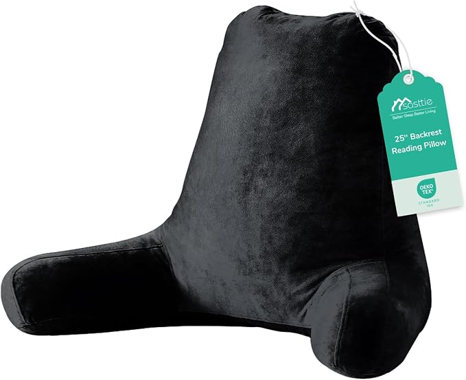 Sasttie Reading Pillow for Bed, Back Pillow for Sitting Up, Black | 25" Backrest Support Cushion for Couch, Sofa, and Floor, Dorm Essentials, OEKO-TEX, Adjustable Down Alternative Fill by SASTTIE