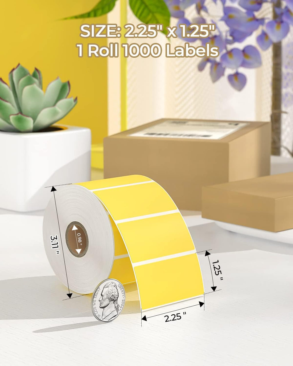 MUNBYN 2.25x1.25 Thermal Labels, 1000 Sheets/Roll, Yellow - Image 2