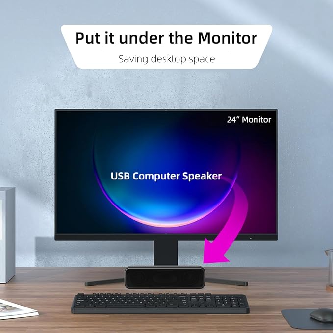 [Upgraded] Computer Speakers for Desktop PC, USB Plug-n-Play, External Speakers for Laptop, Mini PC Sound Bar with Stereo Loud Sound, Enhanced Bass, Compatible with Windows, macOS, ChromeOS, Linux - Image 6