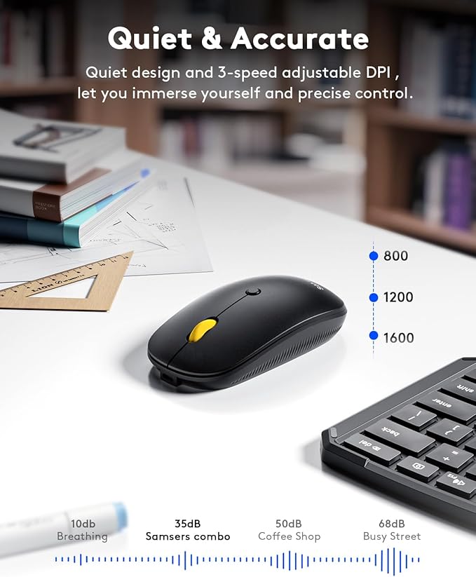 Samsers Ergonomic Split Foldable Keyboard and Mouse for Travel and Business | PU Leather Cover, Split Design, 6-Row Layout, 3 Devices Switching, 2.4G + BT5.0 x2, Quiet Mouse, Hard Case, USB-C Charging - Image 6
