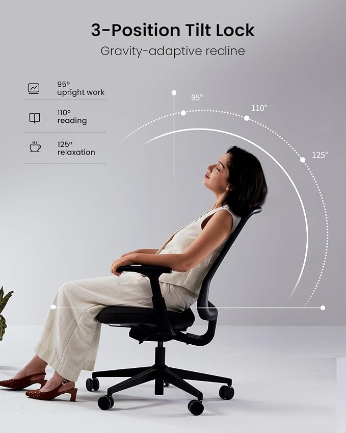 ProtoArc Flexer Ergonomic Office Chair for Women, Black | Foam Sliding Seat, Airflow Mesh Back, Hair-proof Casters, Easy Assembly, Fits 5'1"-6'0", Sleek Minimalist, for Small Spaces - Image 6