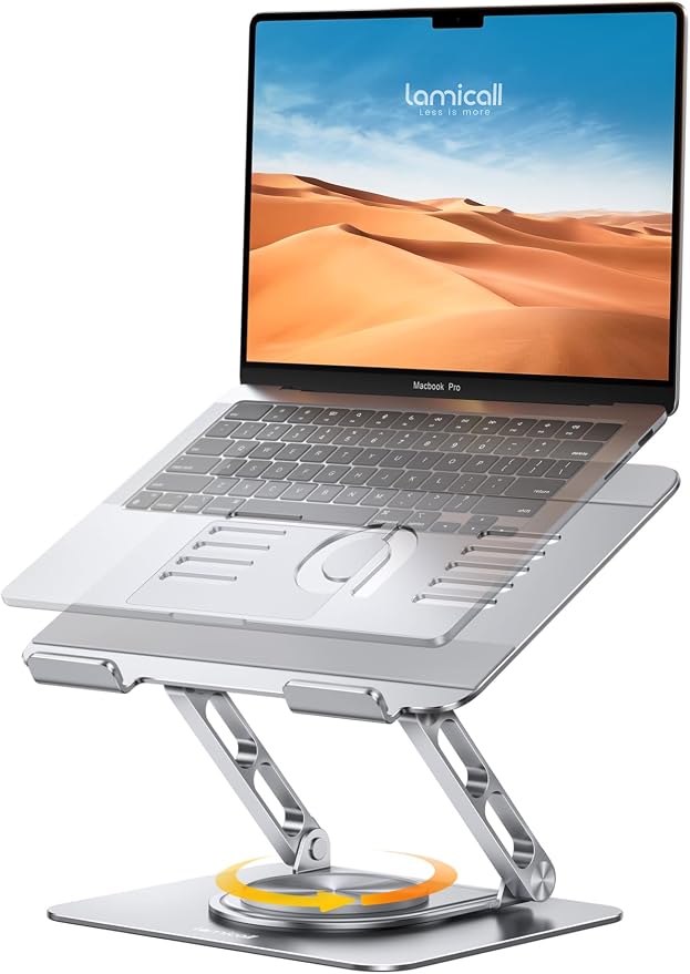 Lamicall Adjustable Laptop Stand for Desk 360° Rotating Base for 10-17.3'' | Aluminum Laptop Riser, Ergonomic Computer Stand Foldable Protable fits MacBook Neo Air Pro Dell HP Lenovo Office Home Sliver by Lamicall