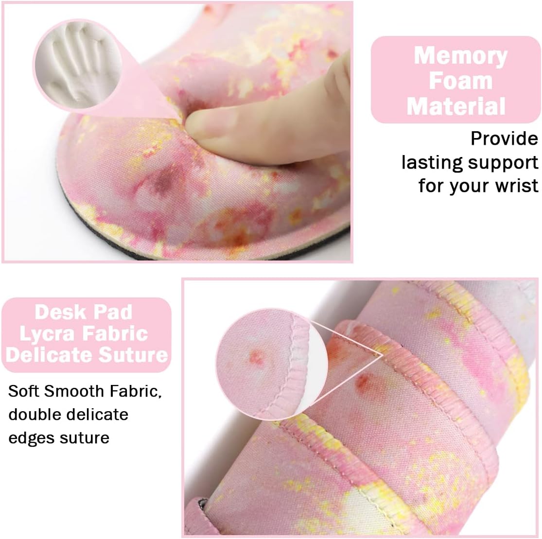 Large Mouse Pad and Keyboard Wrist Rest, Desk Pad for Keyboard and Mouse, 4-in-1 Large Gaming Mouse Pad with Wrist Support, Non-Slip Desk Mat for Home Office Study Game-Pink Gold Marble - Image 3