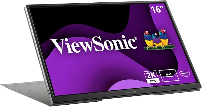 ViewSonic VG1656-2K 16 Inch 1600p Portable Monitor, WQXGA IPS for Improved Workflows and Second Screen Productivity, Built-in Stand, 65W USB-C, mini HDMI, and Smart Cover Inputs by ViewSonicCorporation