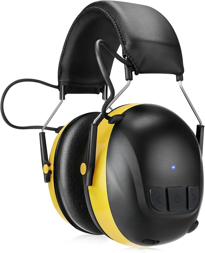 Kalence Bluetooth 5.4 Hearing Protection with 120H Working Time, Rechargeable Bluetooth Ear Protection Headphones, 30dB Safety Earmuffs for Lawn Mowing, Workshops, Construction, Snowblowing, Yellow by Kalence