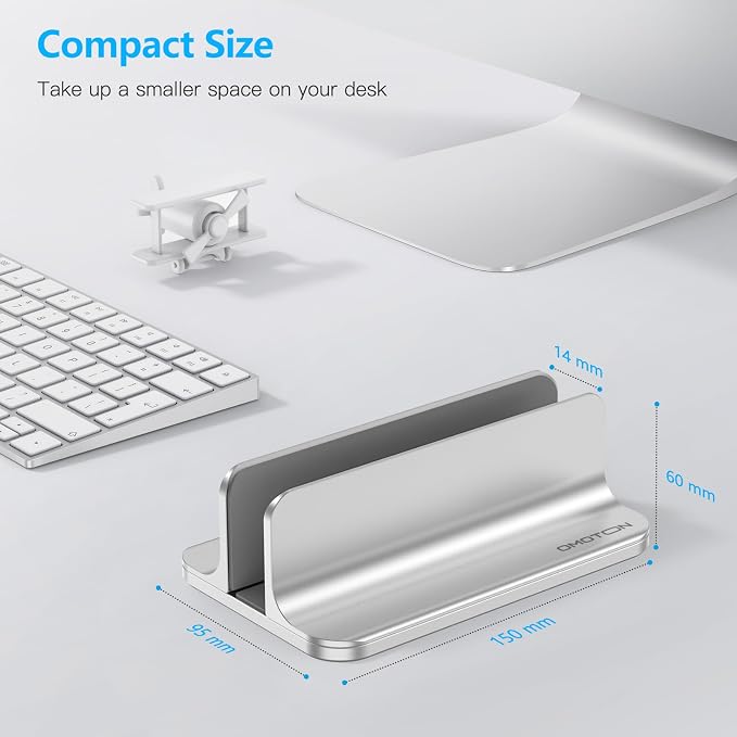OMOTON Vertical Laptop Stand Holder, Adjustable Dock for MacBook, Silver | Aluminum Stand for MacBook Stand, Fits Chromebook & Gaming Laptops up to 17.3 in, Office Desk Organization, Space-Saving - Image 3