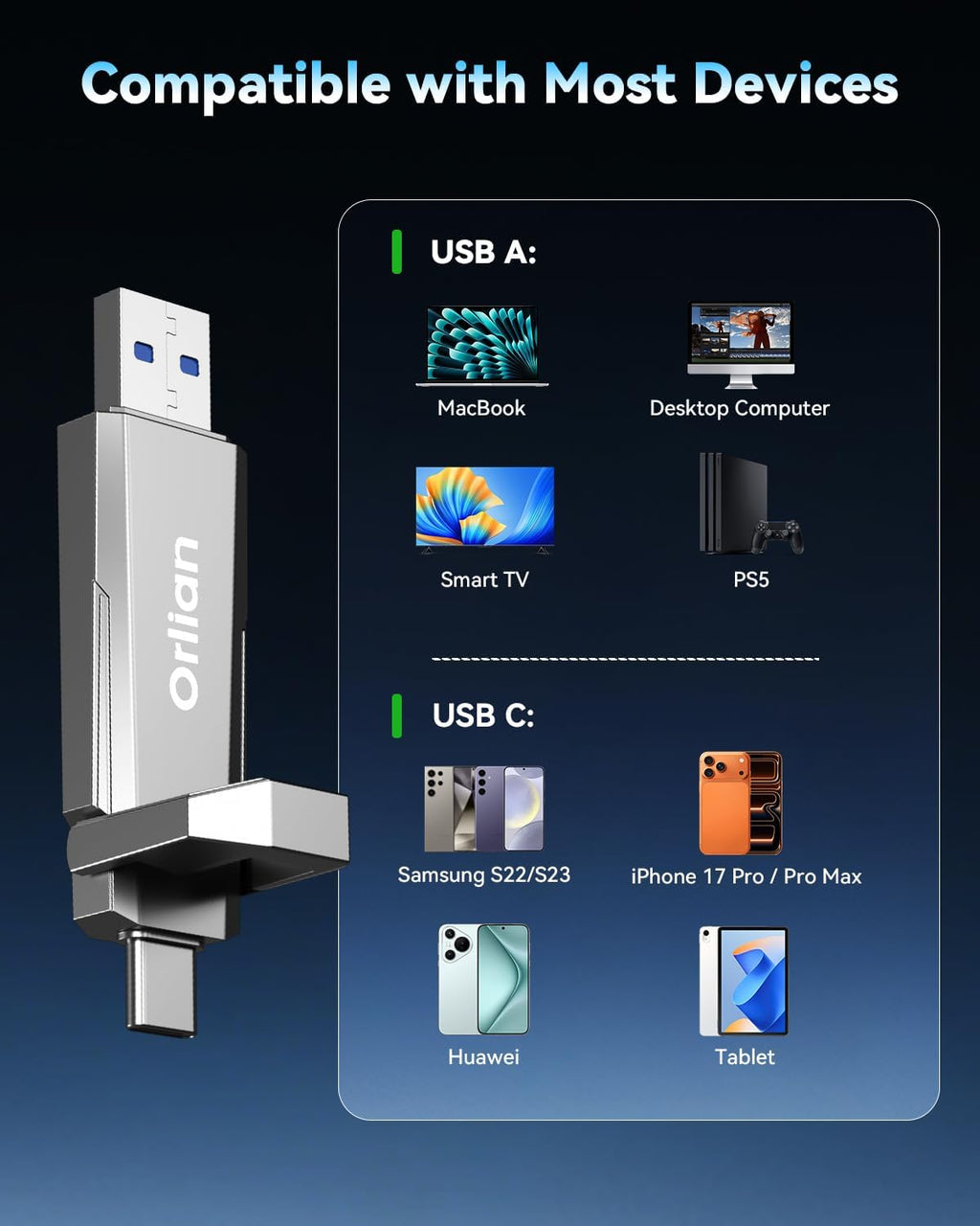 512GB External SSD USB Solid State Drive up to 1000MB/s Dual USB C+A 3. 2 Thumb Drive - Image 5