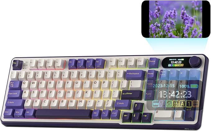 RK ROYAL KLUDGE S98 Wireless Mechanical Keyboard w/Smart Display & Knob | 96% RGB Wireless Gaming Keyboard BT/2.4G/USB-C, Hot Swappable Custom Keyboards, Creamy Sound Silent Computer Keyboard by RKROYALKLUDGE