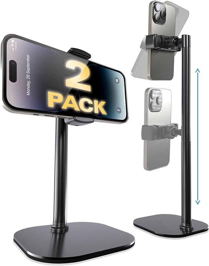 COOPER ChatStand Sturdy Cell Phone Holder, iPhone Stand for Desk, Recording | 9-13" Adjustable, Weighted Metal Base, Tabletop Tripod, for Filming, Video Calls, FaceTime; fits all iPhone, Samsung, Android by CooperCases
