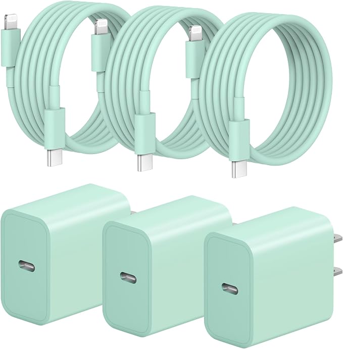 iPhone Fast Charger 3+3Pack 20W USB C Wall Charger with 6FT Fast Charging Cable Compatible with iPhone 14/13/12/11/Pro/Pro Max-Green by STAMISH