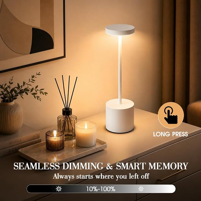 AUDLES White Cordless Table Lamp Set of 2, USB Rechargeable Touch Dimmable | Desk lamp with 3 color temperatures, touch control, USB charging, IP54 rated for bedroom, dorm, office, and nightstand - Image 6