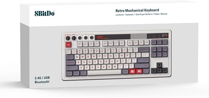 8Bitdo Retro Mechanical Keyboard, Bluetooth/2.4G/USB-C Hot Swappable Gaming Keyboard with 87 Keys, Dual Super Programmable Buttons for Windows and Android - N Edition - Image 4