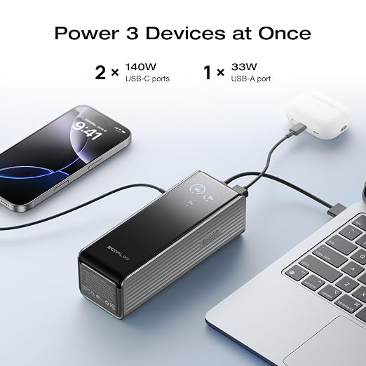 EF ECOFLOW Laptop Power Bank, 25,000mAh 170W Portable Charger with Dual 140W USB-C Ports, Smart Display, Flight-Approved for Travel, Fast Charging for iPhone 17/16 Series, MacBook, Samsung and More - Image 3