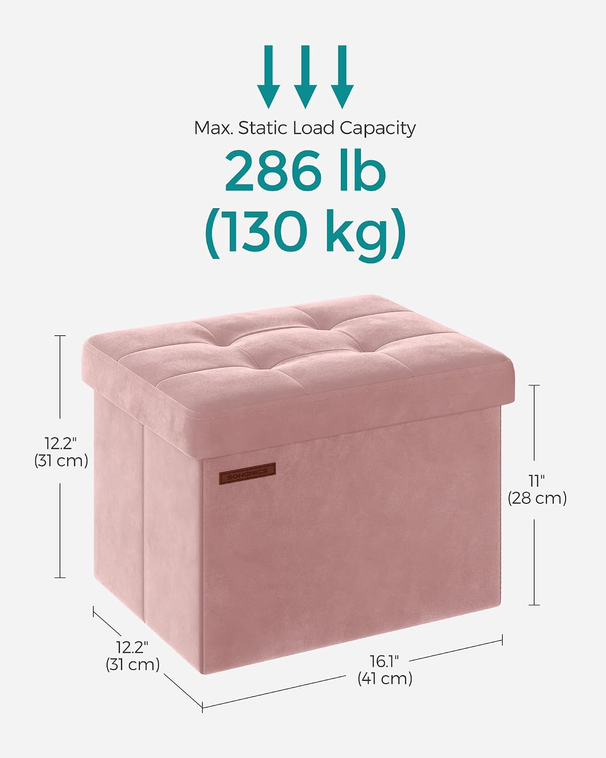 SONGMICS Small Folding Storage Ottoman, 12.2 x 16.1 x 12.2 Inches - Image 2