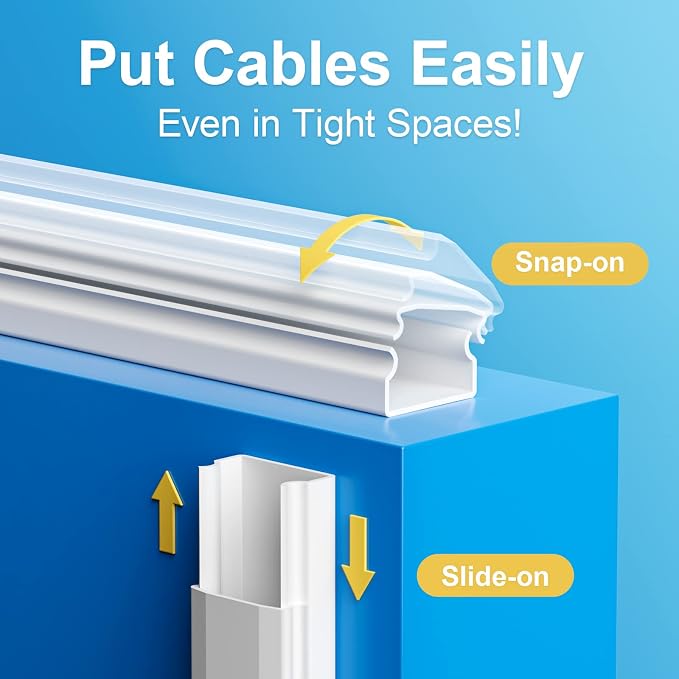 Yecaye TV Cord Hider, 42in Cord Cover Wall Mounted, W1.18in H0.6in, White | Large Cable Hider, Wire Covers for 4 Cords, Cable Raceway Wire Hiders for TV on Wall, Cable Cover Cord Concealer - Image 8