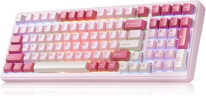Aula F99 Pink Mechanical Keyboard,Wireless Gaming Keyboard Creamy | Tri-Mode BT5.0/2.4GHz/USB-C Computer Keyboard,Hot Swappable Custom Full Size Keyboard,Strawberry Mint Switch Creamy Sound by LEOBOG