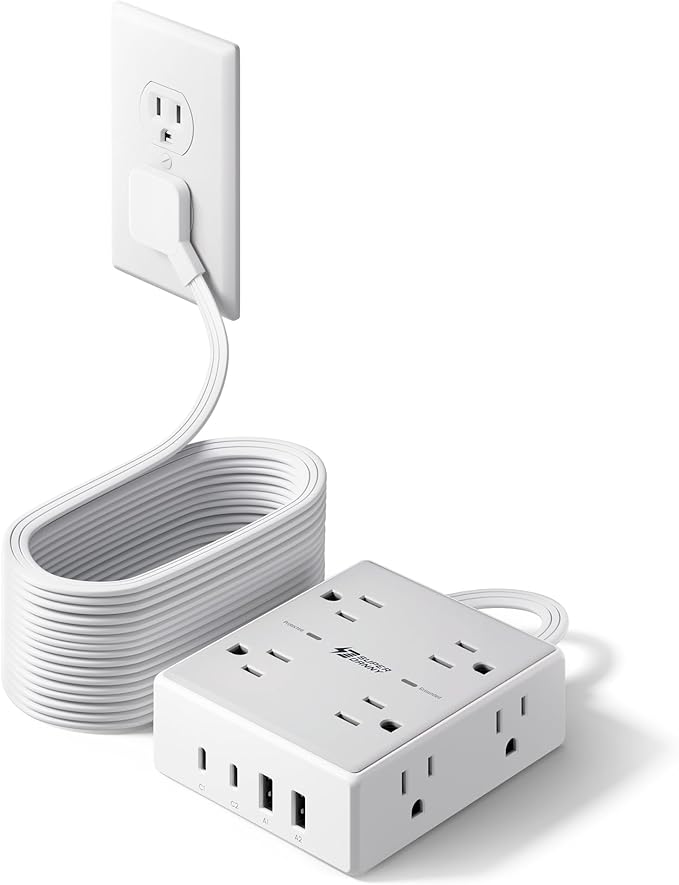 SUPERDANNY Extension Cord,Flat Plug Surge Protector Power Strip,25Ft | 8 AC & 4 USB Ports (2 USB C),Surge Protector with 1050J,Desk Charging Station for Home Office,College Dorm Room Essentials by SUPERDANNY