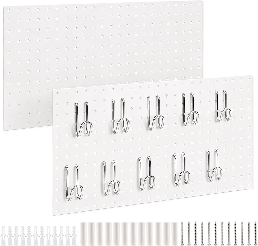 DEWEL 2 Pack Metal Pegboard, 23x12 Inch Pegboard Wall Organizer with Hooks by DEWEL