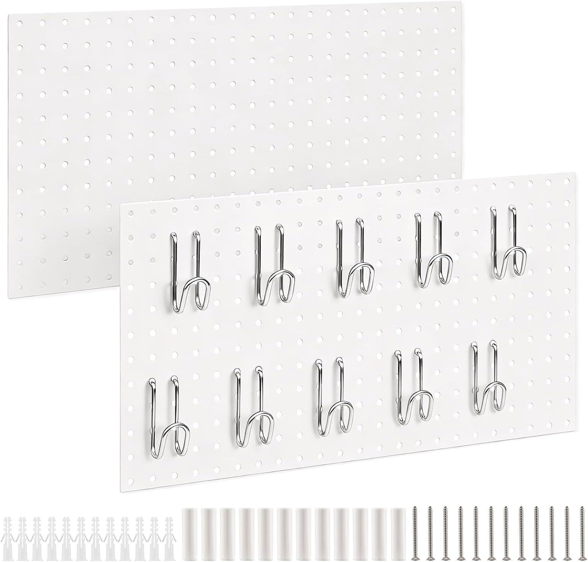 DEWEL 2 Pack Metal Pegboard, 23x12 Inch Pegboard Wall Organizer with Hooks by DEWEL